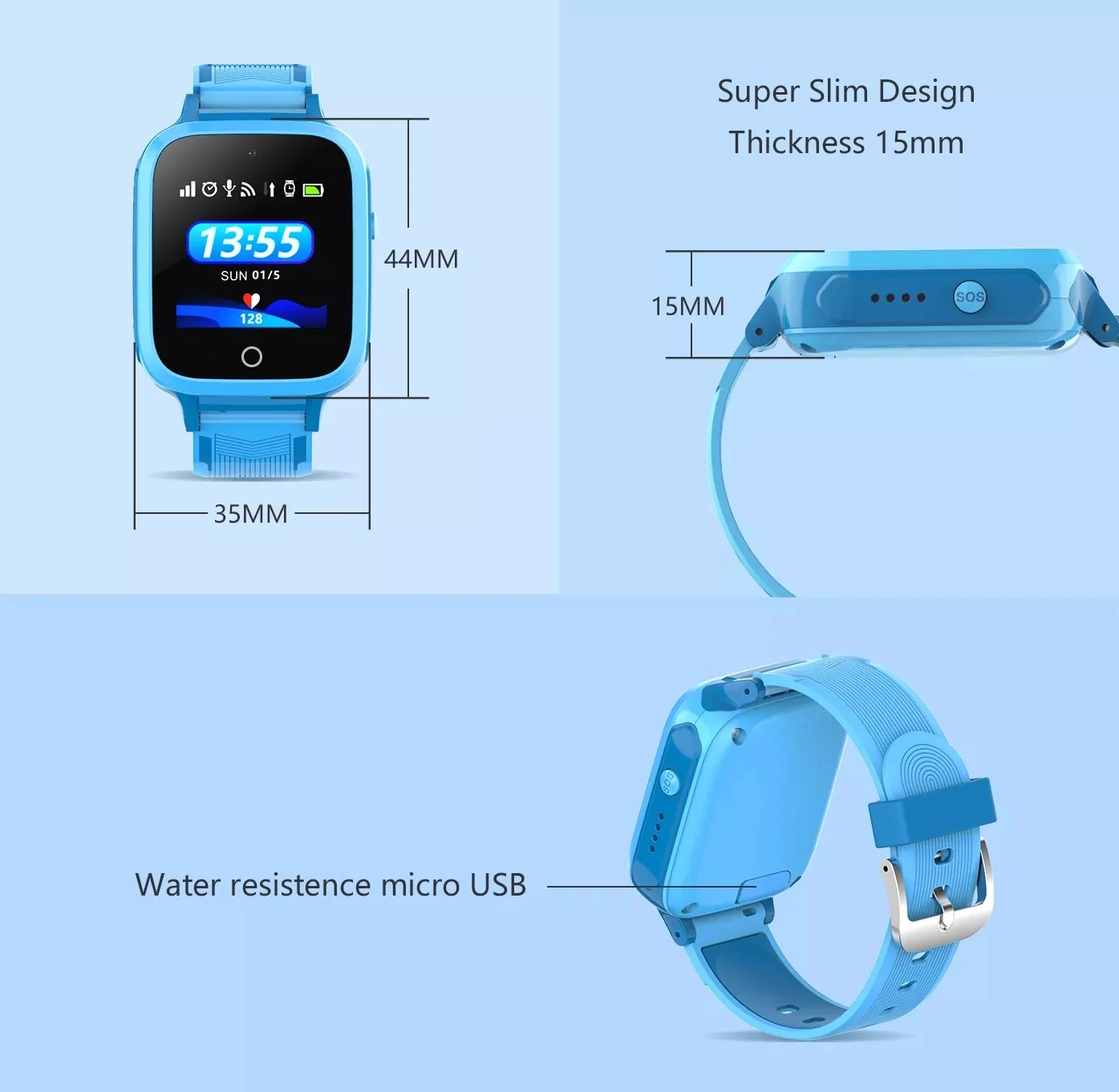 Casmoo factory price china manufacture personal alarm mobile phone gps tracker ce rohs smart watch