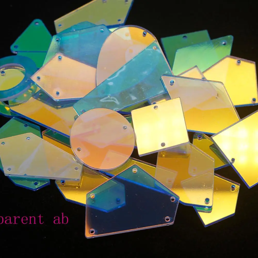 100pcs Top quality shaped mirror crystal sew on rhinestones all colors available flat back acrylic sheet factory price