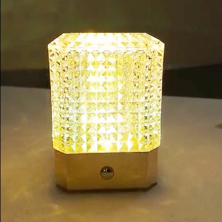 Luxury Modern Rechargeable Night Light Dimmable Decorative Bedroom Cordless 3 Colors LED Crystal Table Lamps