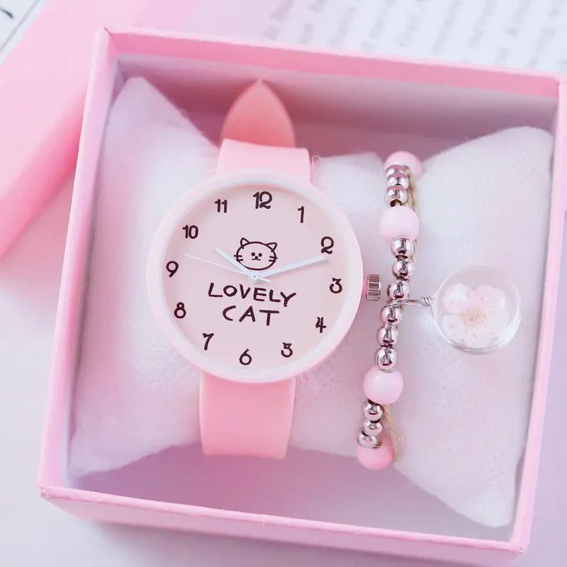 Cartoon Kids Quartz Watch Silicone Student Girls Fashion Cat Watches Children Ladies Wristwatch