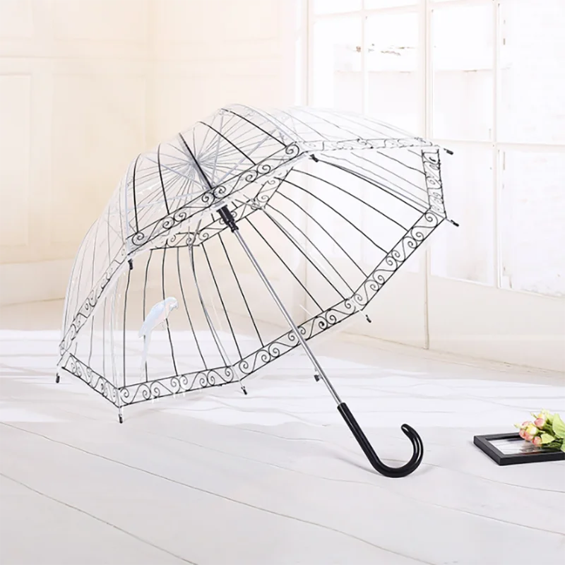 Custom Design Logo Clear Dome Umbrella Cheap Transparent Umbrella With Plastic Hook Handle