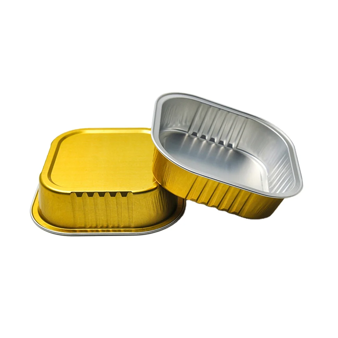 China manufacturer food packaging foil tray gold square 300ml aluminium foil fast food containers smooth wall foil container
