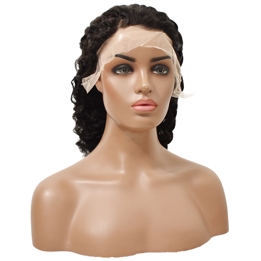 Cut from one donor cuticle aligned raw human hair, unprocessed deep wave 13*4 transparent lace frontal wig, high density hair