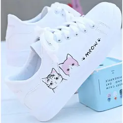 2020 Boys Girls Fashion White Candy Color Cute Cat Print Casual School Shoes Student Women Walk Shoes For Womens