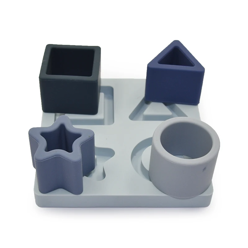 BPA Free Silicone Pentagram Square Circle Triangle Shape Geometric Puzzle Set Educational Toys for Toddlers
