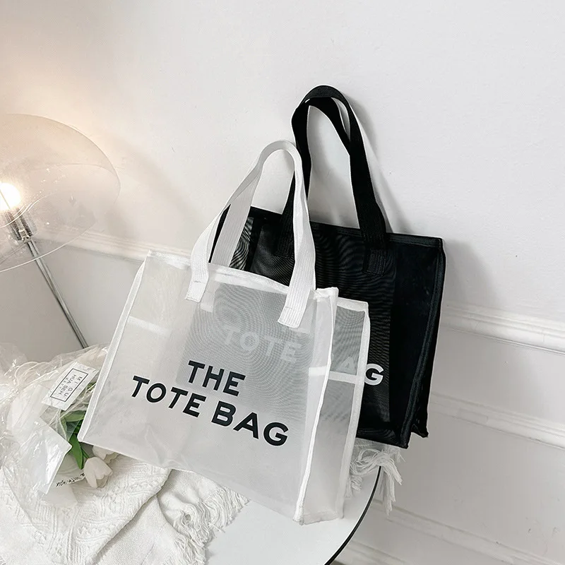 Mesh Beach Bag Tote Bag for Women Foldable Swim Large Beach Tote Bag with Zipper Pockets Waterproof Sand-proof