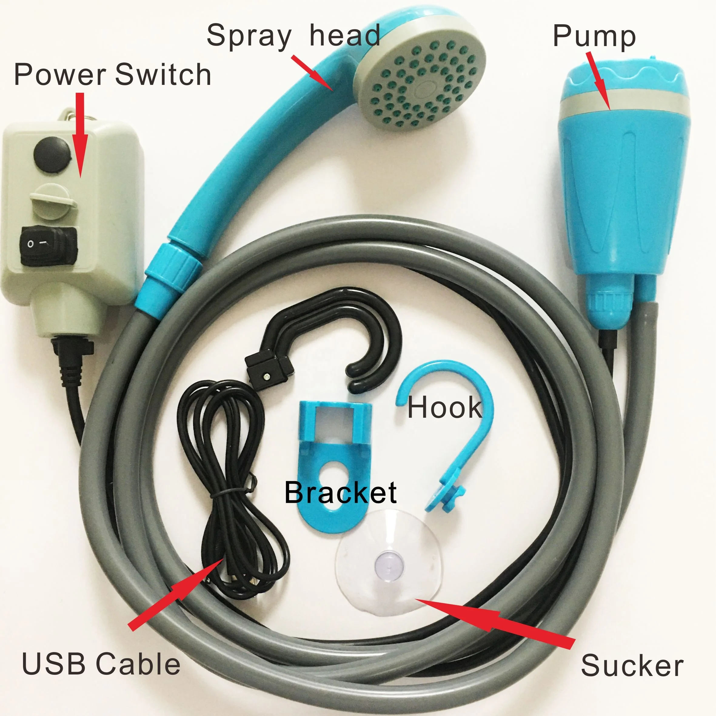 USB portable camping pressure shower for car and pet  rechargeable  Water Pump Shower set with bucket
