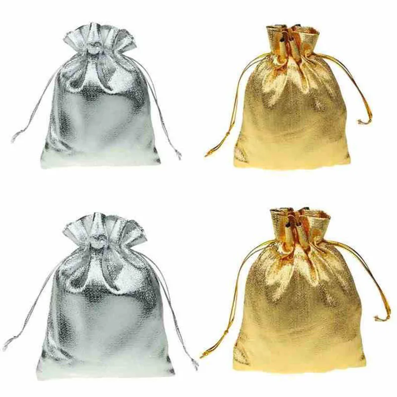 Small Gold Silver Metallic Drawstring Bag Jewelry Gift  Wedding Candy Packing Bag Organza Drawstring Bag