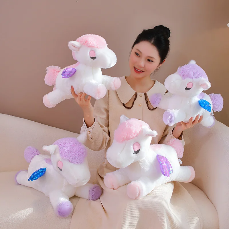 Original Manufacturer Yangzhou New Sunrise Custom Lovely Soft Plush Lie Prone Posture rainbow Flying Horse Animal Doll Toy