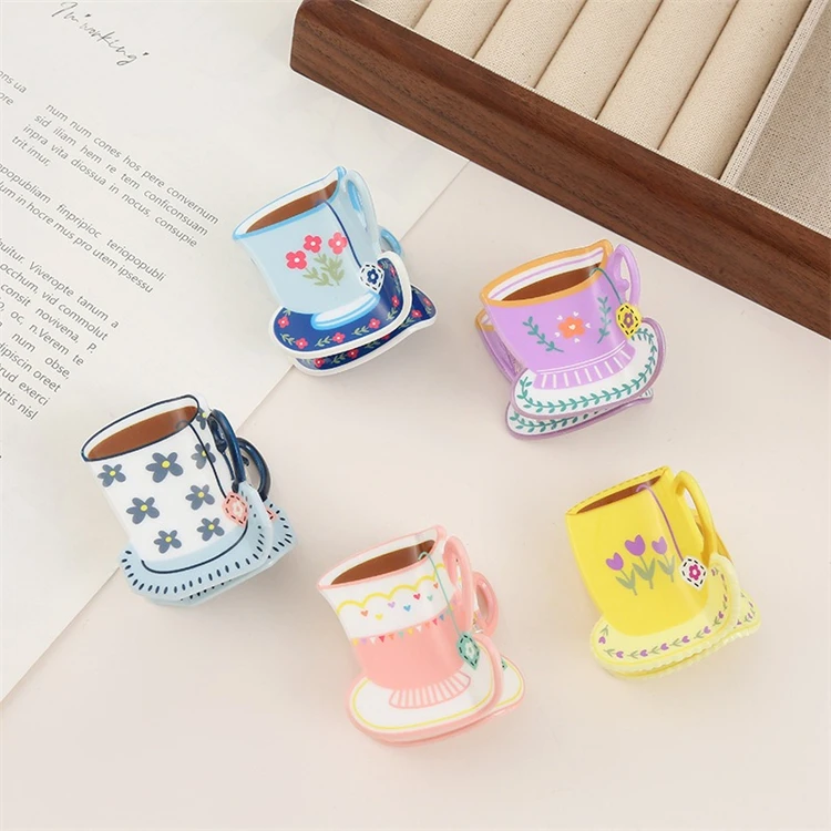 Multi-coloured large personalized American New York Coffee cup hair claw clip