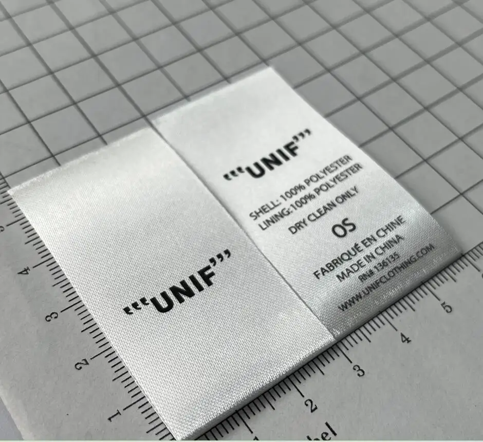 Custom single satin material care labels, clothing labels