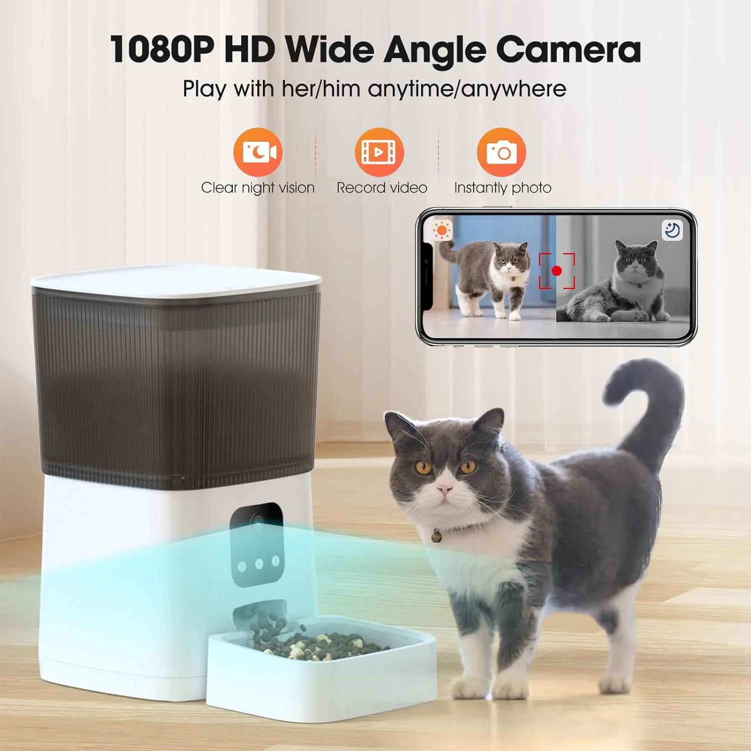 Custom Dog Cat Smart Pet Feeder Wifi Mobile Phone App Remote Control Microchip 6L Auto Pet Cat Dog Feeder