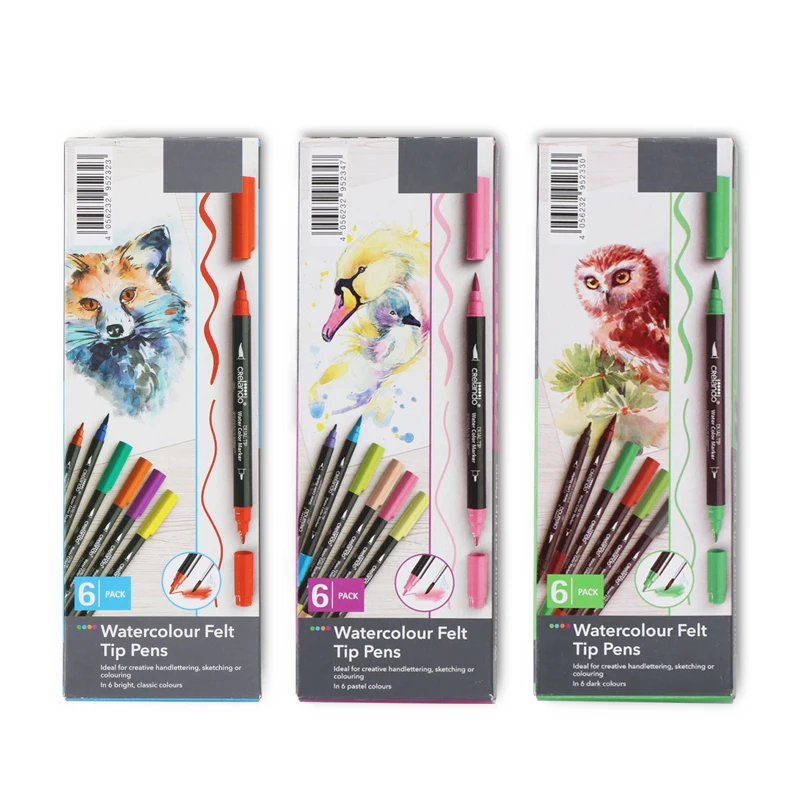 ANI 2021 new model 6 Colors dual-tipped brush Marker Pens Double-headed Marker