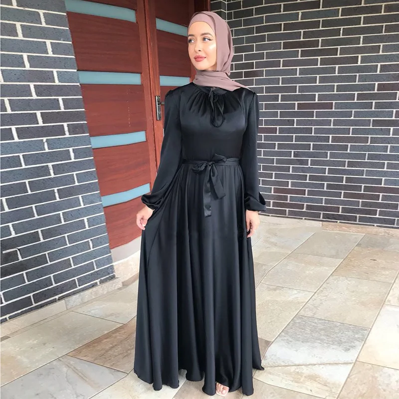 2023 Summer Long Sleeve Satin Finish Robes Abaya Long Dress Traditional Muslim Clothing Dubai Middle East Women OEM Service 1000
