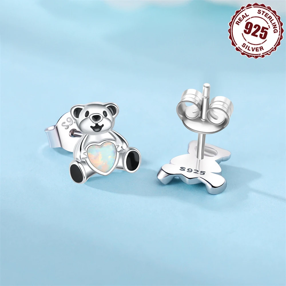 No Allergies No Nickel 925 Sterling Silver Love Bear Ear Nails Fashion Stud Earrings For Birthday Present Fine Jewelry