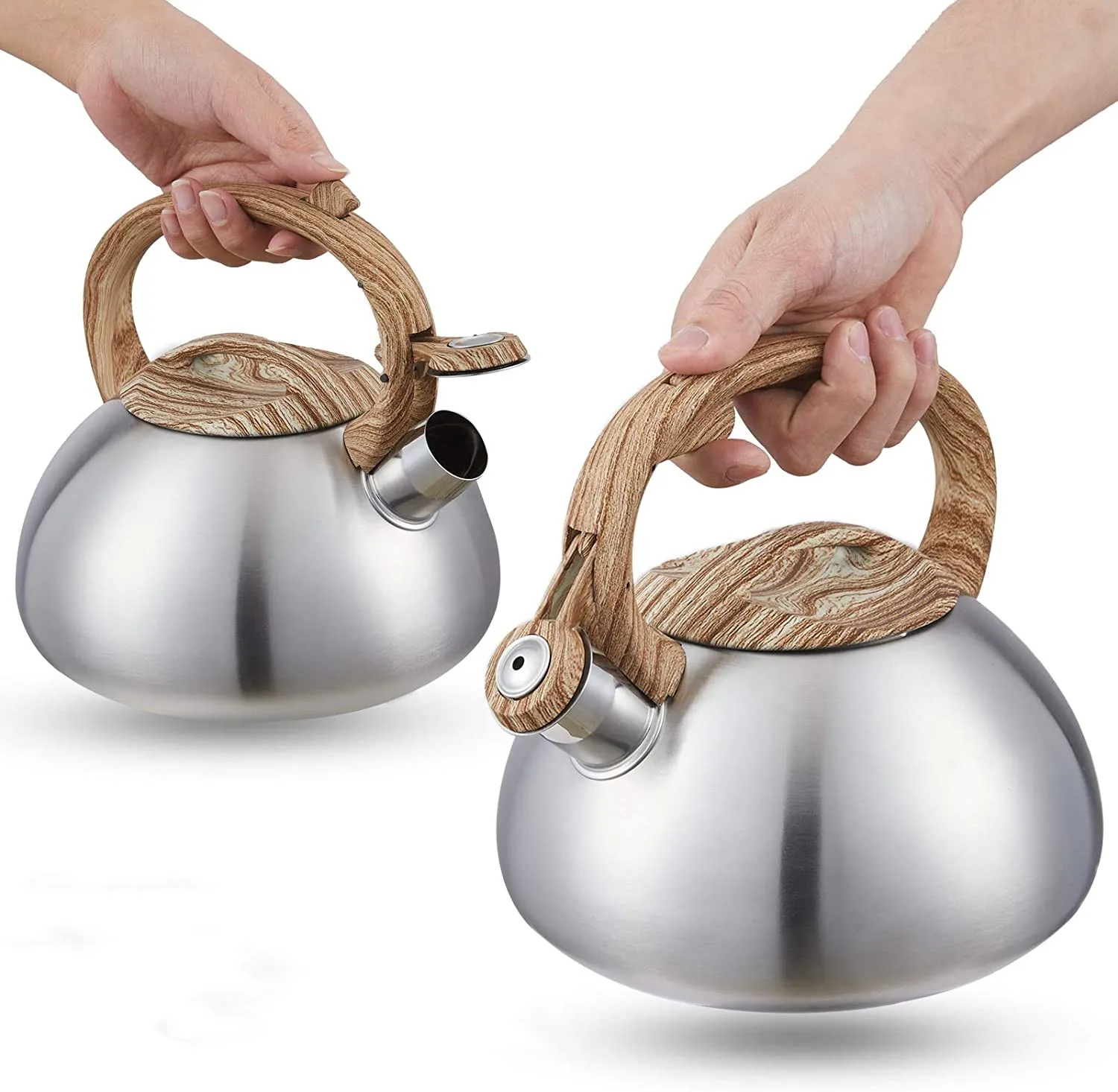 Wholesale Customized High Quality 3.0L Tea Kettle Stainless Steel Whistling kettle With Wooden Handle