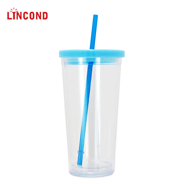 Lincond Double Wall Plastic Cups With Straw And Lid LD-C204
