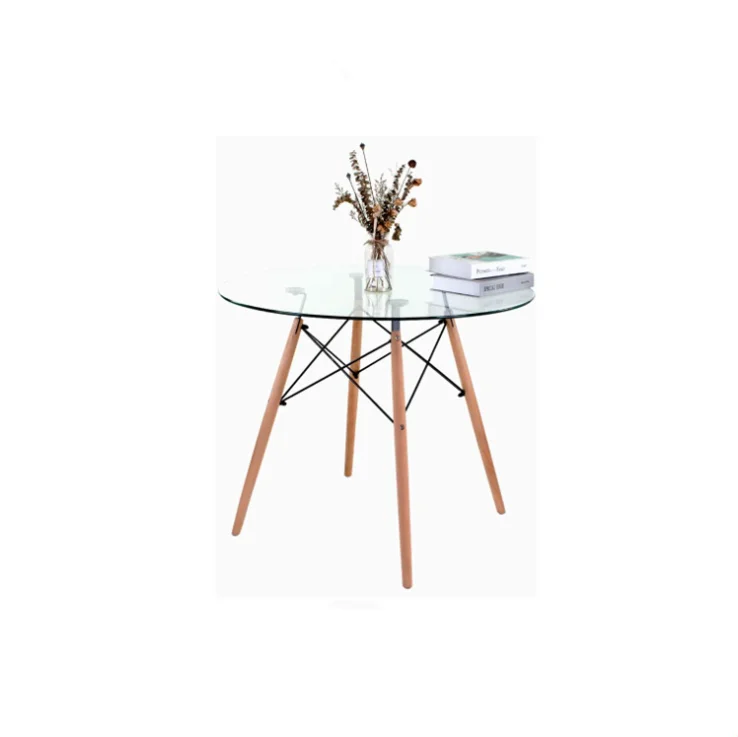 Modern and simple Nordic coffee table glass round table leisure reception negotiation table dining office combination