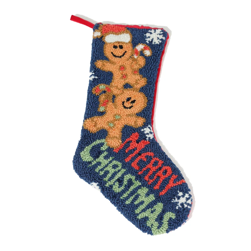 Merry Christmas Blue Gingerbread Man Candy Canes Christmas Stockings Needlepoint Customized Pattern Christmas Series Decoration