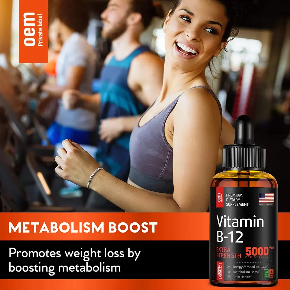 Biocaro private label vegan b12 5000 mcg drops liquid supplement energy mood increase metabolism boost brain vitamin b12 drops
