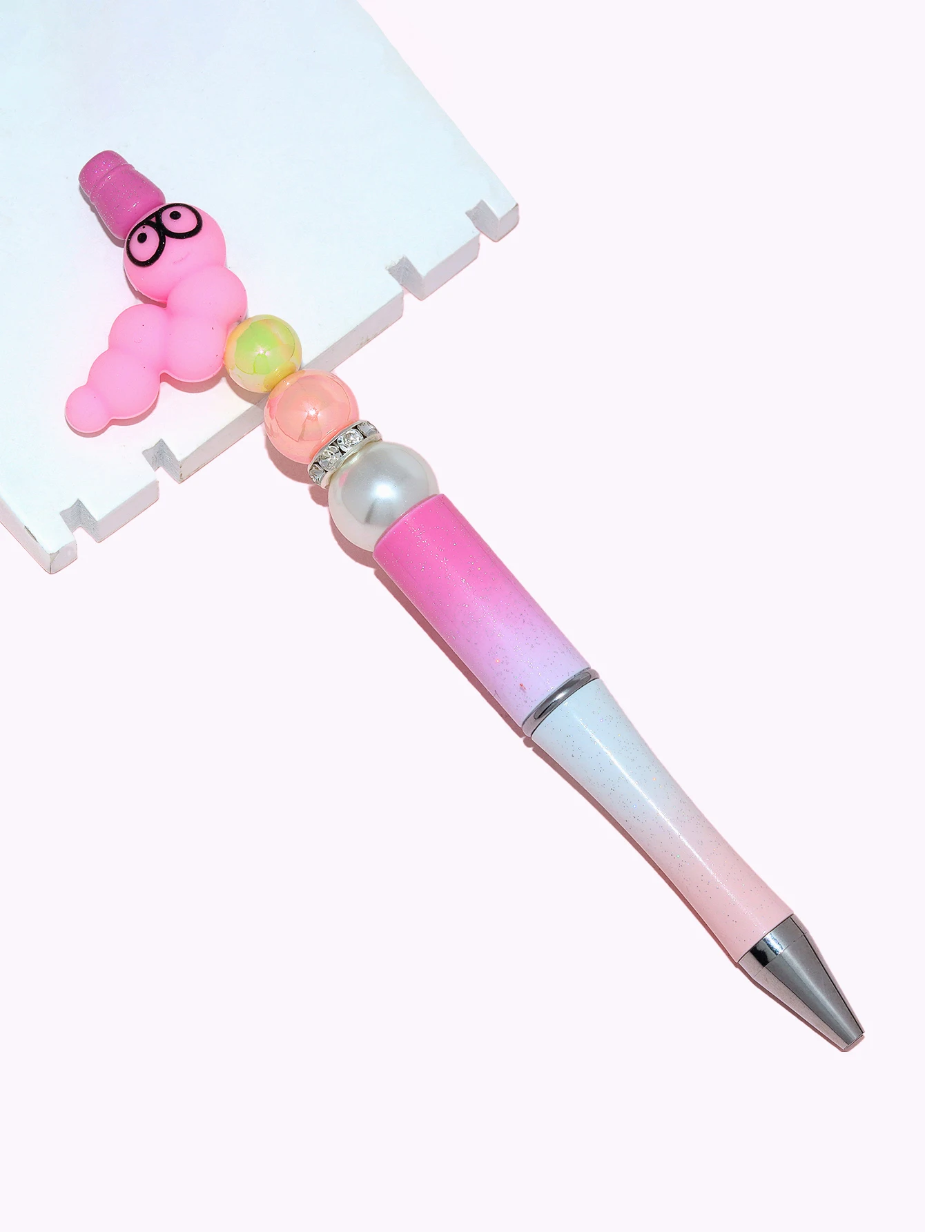 Popular DIY Beadable Pen Assorted Ballpoint Pen Caterpillar Print Silicone Beads DIY Beadable Pens