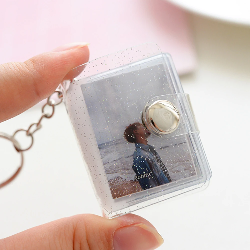 16 Sheets Snap Button Pocket Photo Album 1 Inch 2 Inch  Pvc Cute Mini Photo Album Keychain Scrapbook Book Album