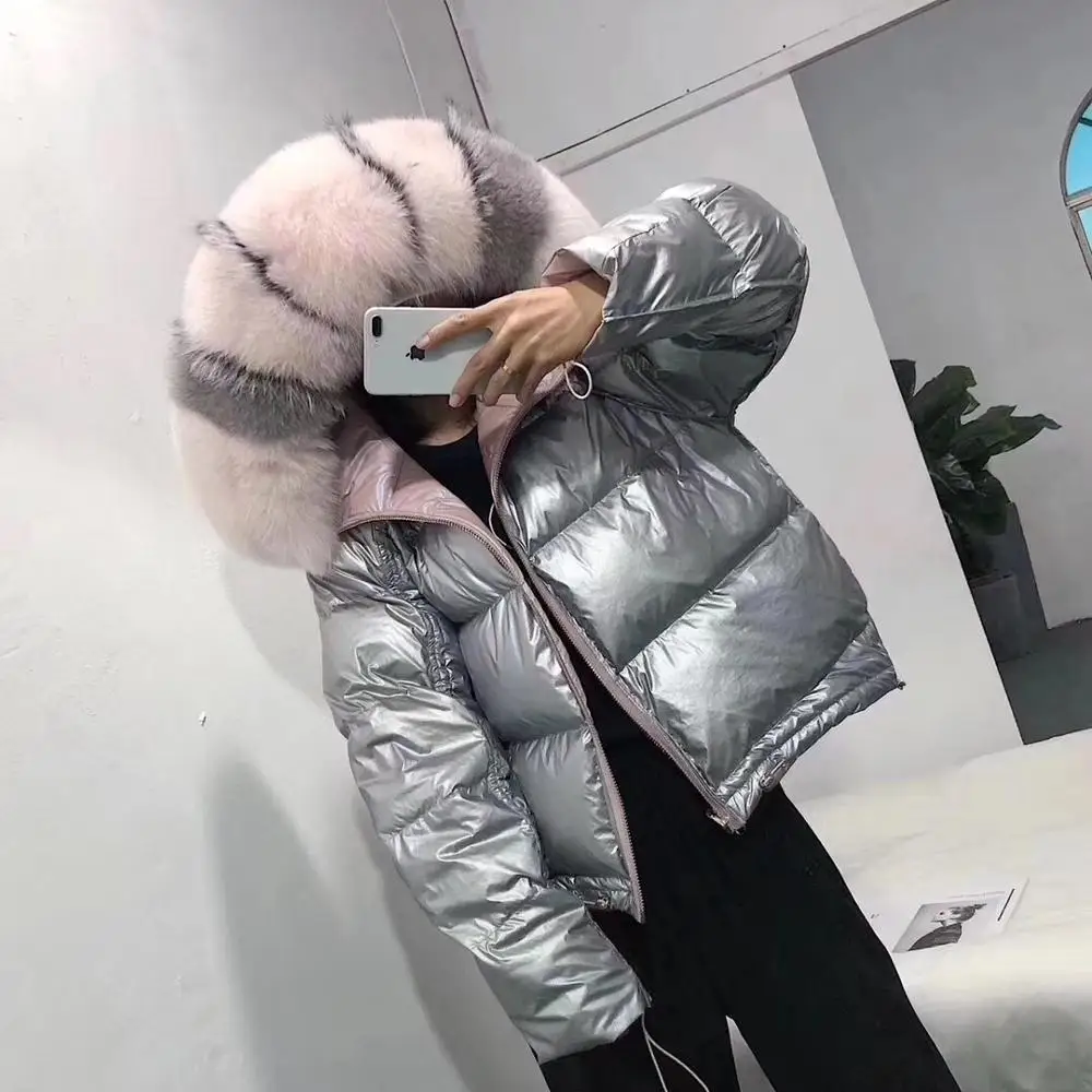 
Winter new Korean fashion tide two sides wearing glossy super fox fur down jacket female short coat 