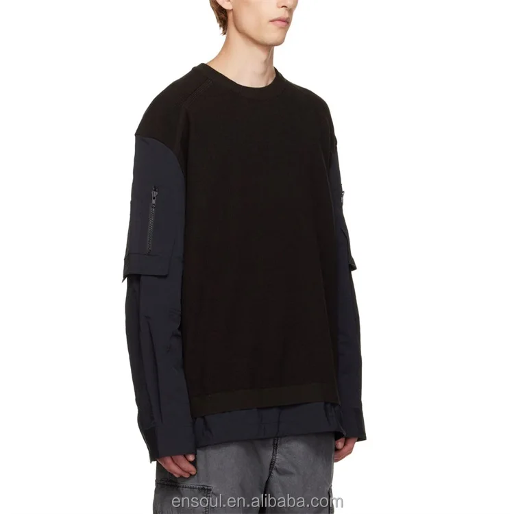OEM Custom high quality  round neck sleeve mens pullover with zipper