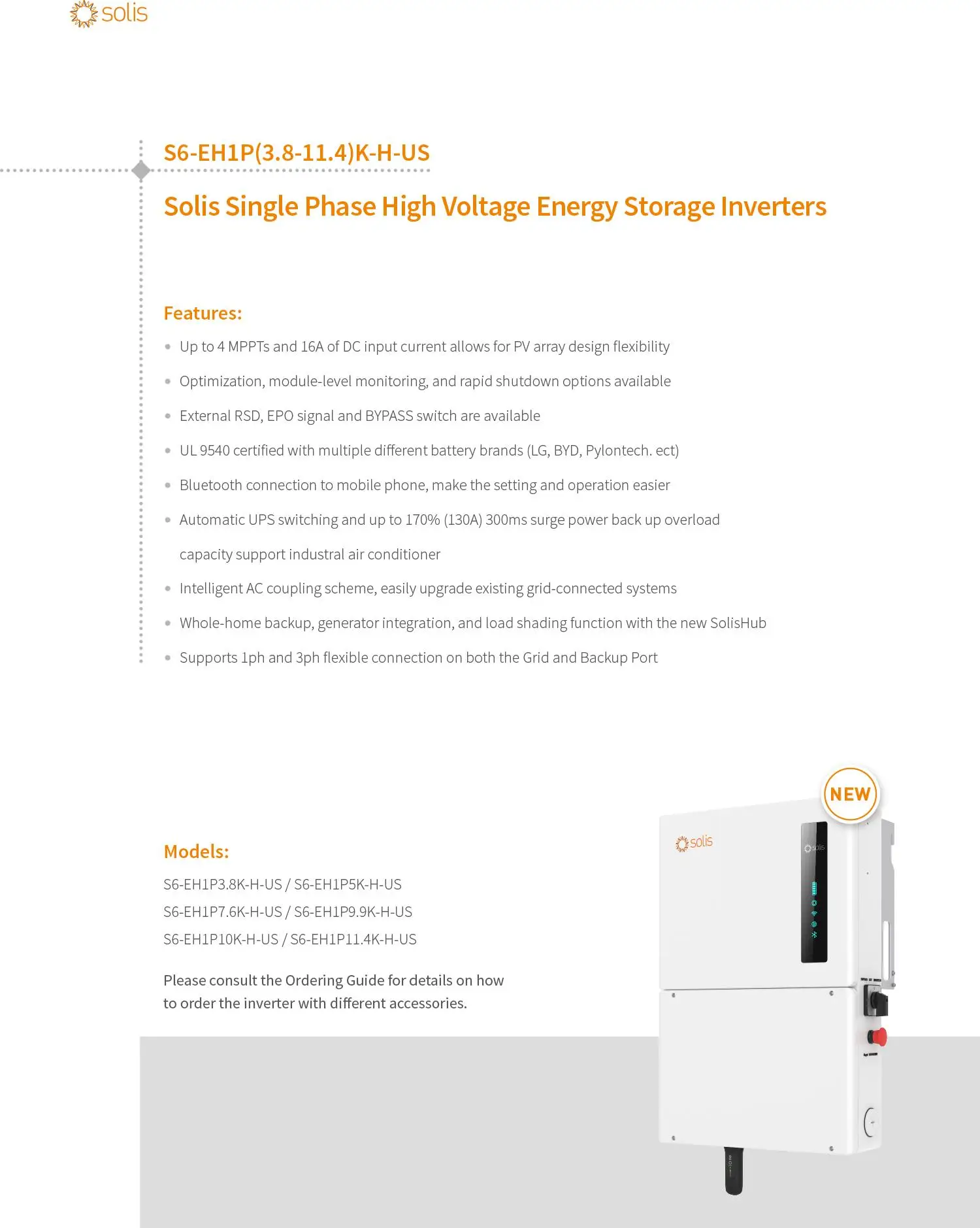 Solis S6-EH1P11.4K-H-US однофазный Гибридный солнечный инвертор 11 4 кВт с MPPT