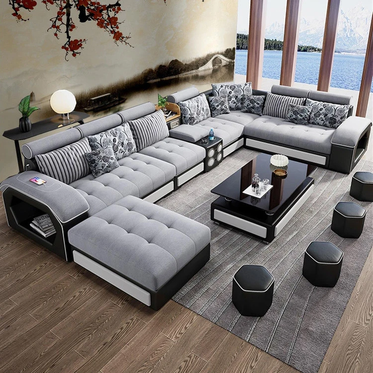 Sectional Sofa with Pillows Wide Chaise Lounge Couch Velvet Leather Modern Living Room Sofa Set Upholstered U-shape 7 Seater