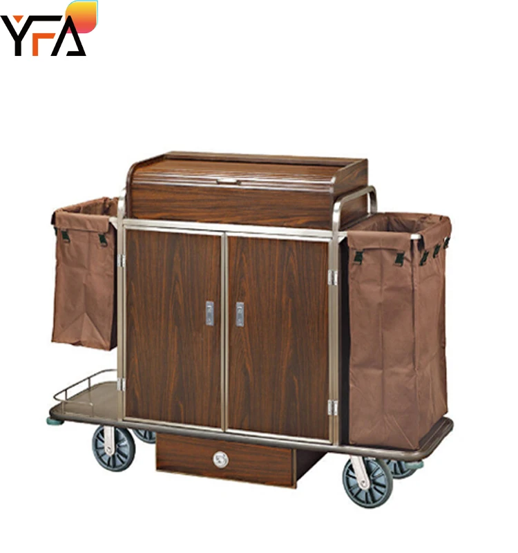 Factory Large Hotel Double-sided Guest Room Work Trolley with Door and Lock,housekeeping Cleaning Service Cart,linen Trolley