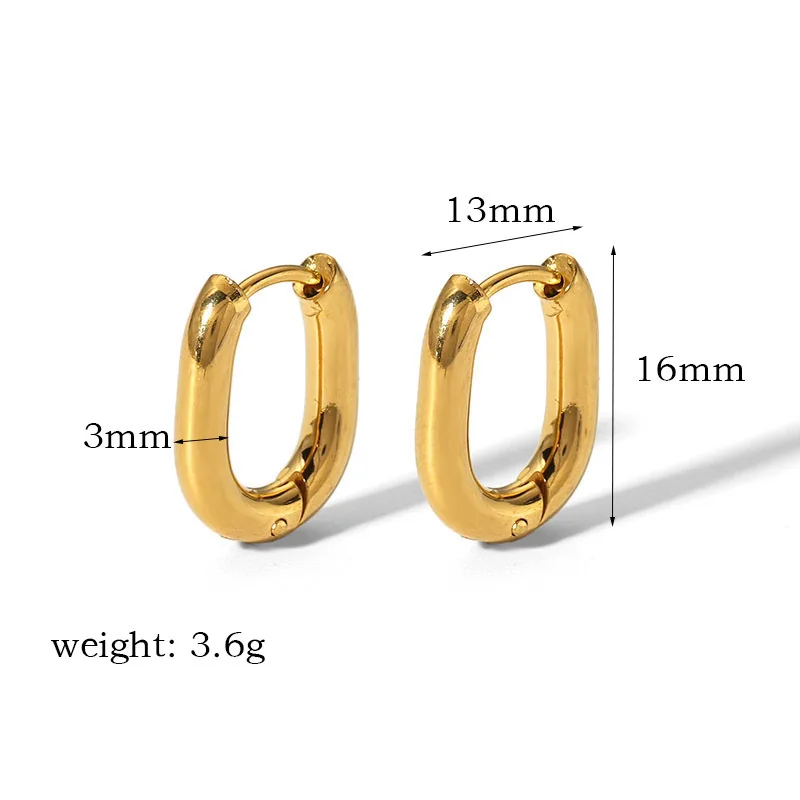 Minimalist 18k Gold Plated Oval U Shaped Hoop Earrings Waterproof Chunky Geometric Stainless Steel Huggie Earrings for Women