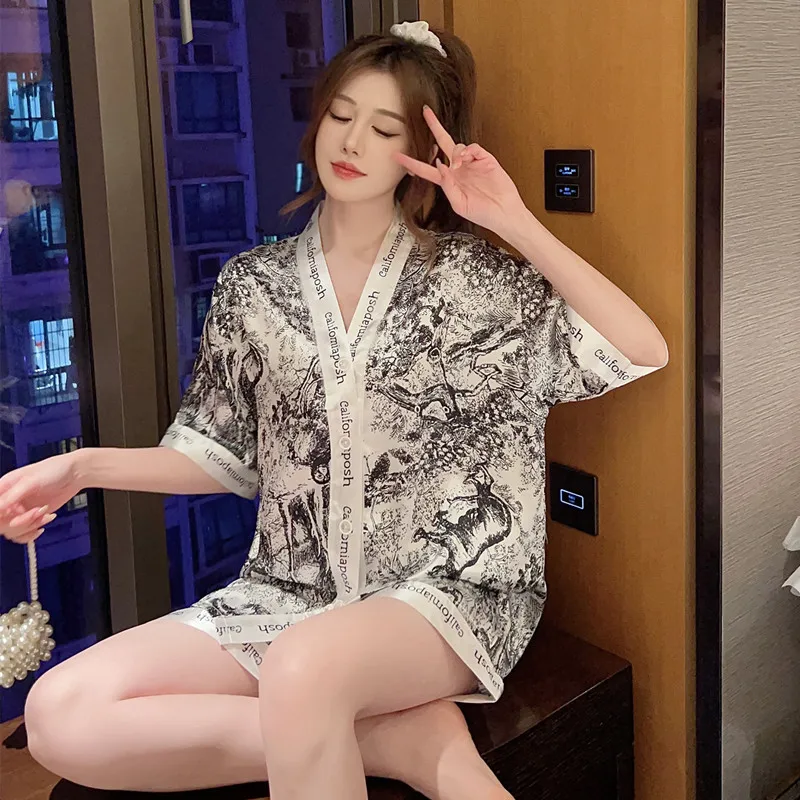 Wholesale ladies pyjama home wear shorts nightwear cartoon floral prints Pyjamas women sleepwear night suit women pajamas