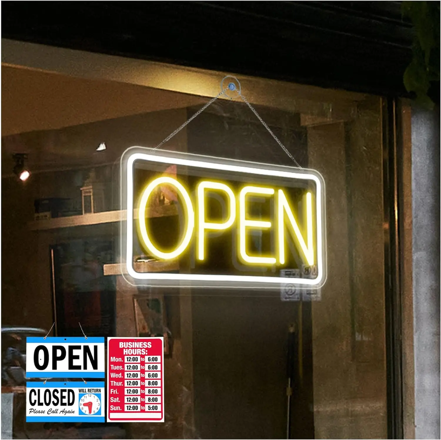 Business Opening Sign, Neon Opening Sign LED Light, Bar Coffee Salon Shop Window Light