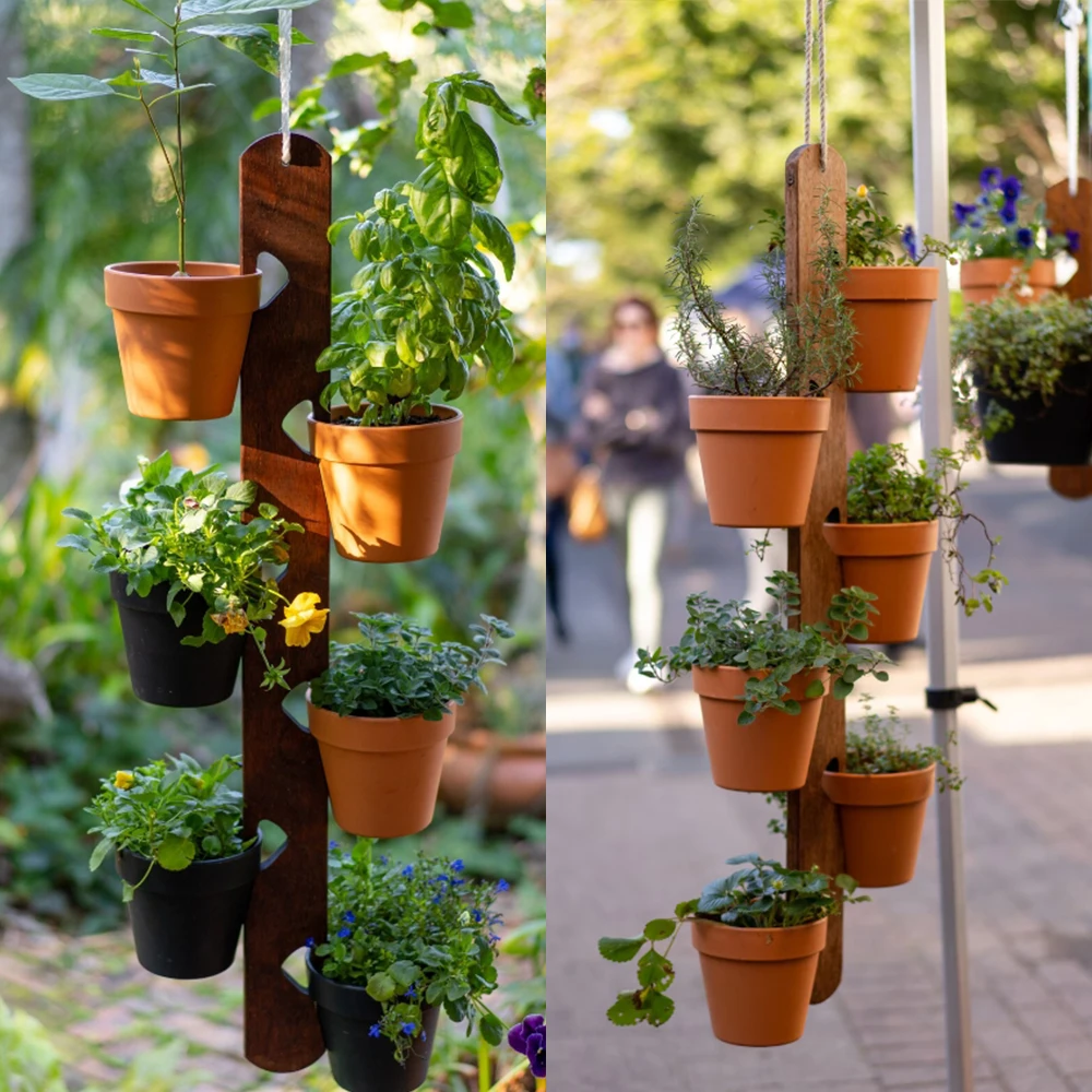 Housewarming Gifts outdoor indoor wooden Vertical Hanging Terracotta Pot Holder Clay Pot Hanger