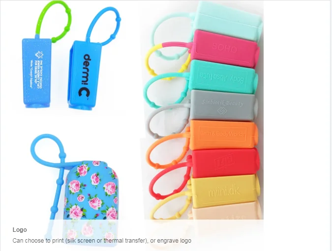 Metal anchor silicone Hand sanitizer pocket bac holder for 1 oz 29ml hand sanitizer anti bacterial hand wash gel