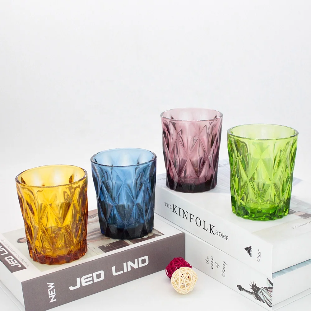 LANGXU promotional Custom  7 oz 8 oz colourful Diamond geo cut unbreakable wine water shot glass cup drinkware