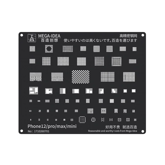Mega-Idea Black Steel BGA Reballing Stencil for iPhone 13 12 11 Pro MAX XS XR X 8 7 6 6S Plus CPU Chip Soldering Net