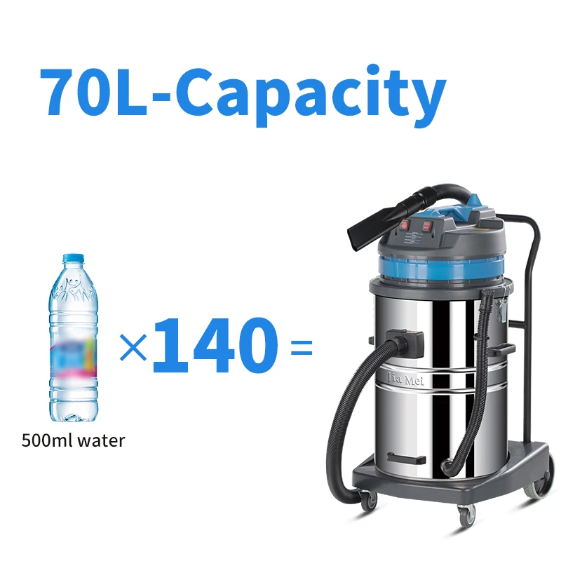 Blue 70L Large Capacity Car Beauty Vacuum Cleaner Wet and Dry Stainless Steel Bucket Silent auto vacuum cleaner