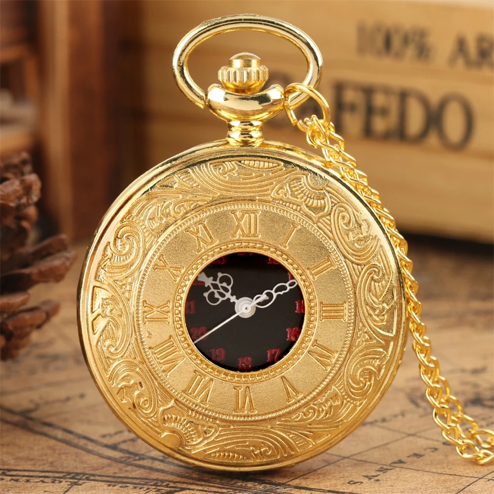 Vintage Necklace Pendant Women Man Steampunk Roman Numerals Display Quartz Pocket Watch With Fob Hanging Chain Gifts