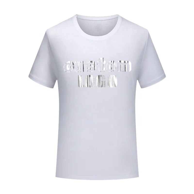 Fashion street wear boys silver foil t shirt reflective logo printed gold t-shirt unisex cotton poly blend t shirt in bulk