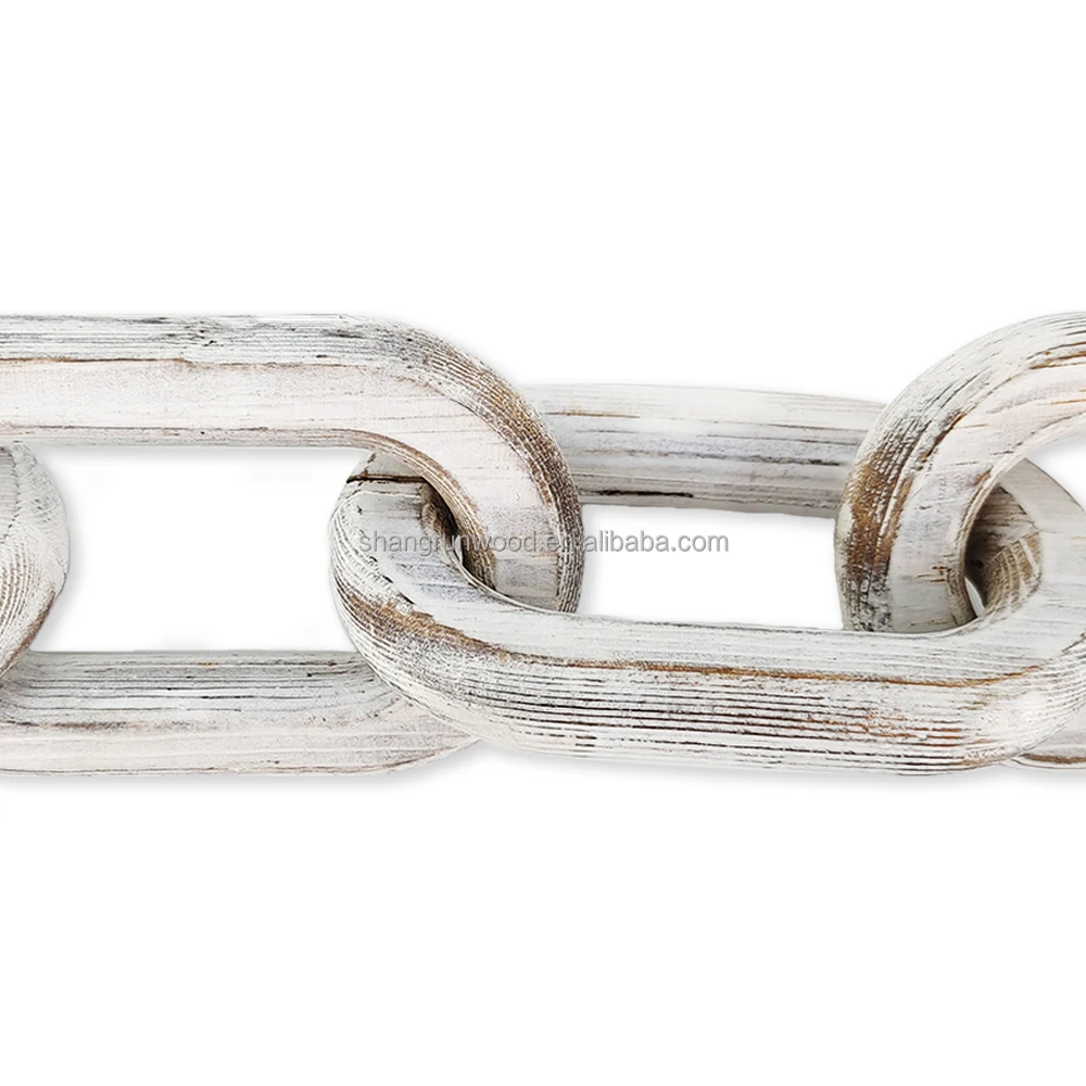 Shangrun Home Table Ornament Bohemian Decoration Farmhouse Rustic Hand Carved 5-Link Pine Wood Chain Link