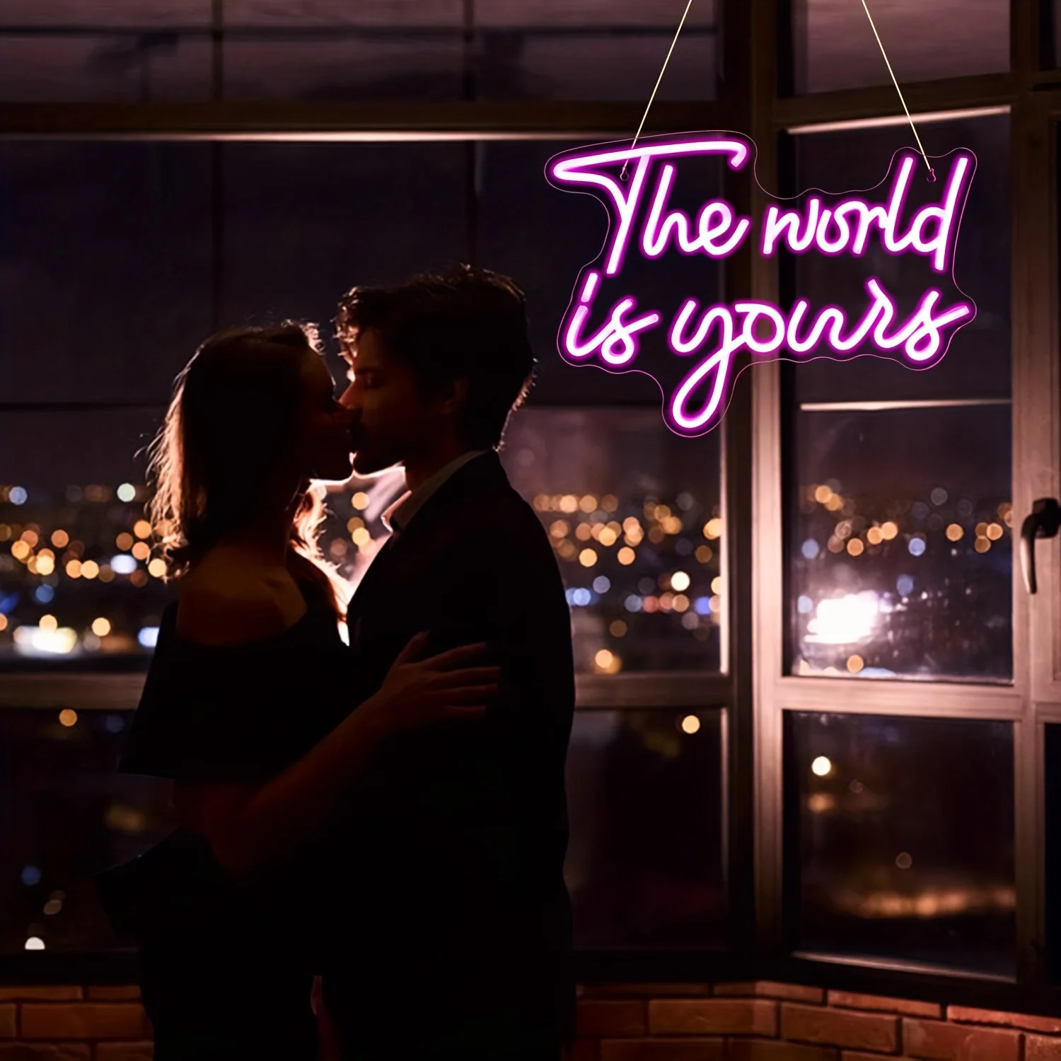 1 pc The World Is Yours Neon Signs, Pink Led Neon Light for Wall Decor, Wedding, Engagement,USB Powered  Neon Signs for Bedroom
