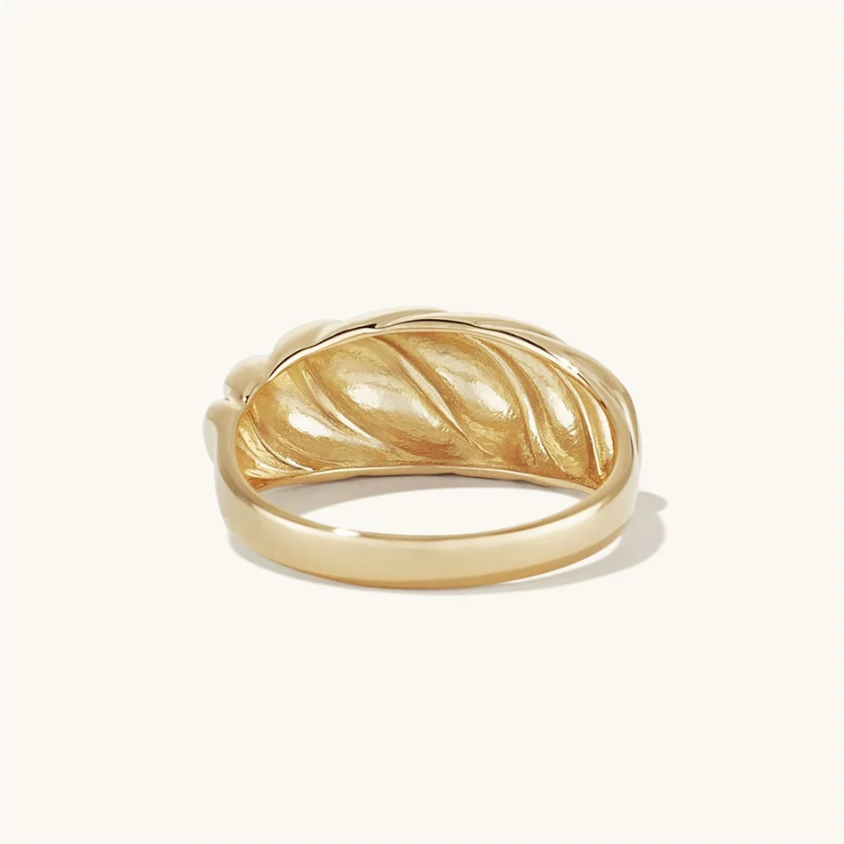 INS Simple Stainless Steel 18K Gold Plated Embossed Croissant Rings Titanium Steel PVD Geometric Curve Arc Ring Jewelry