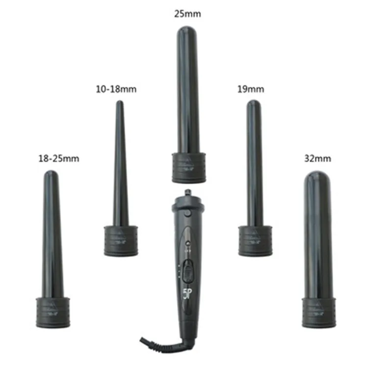 Wholesale Curling Iron Black Hair Curler Set 5 Sizes Curling Wand Rollers 5 Part Curler