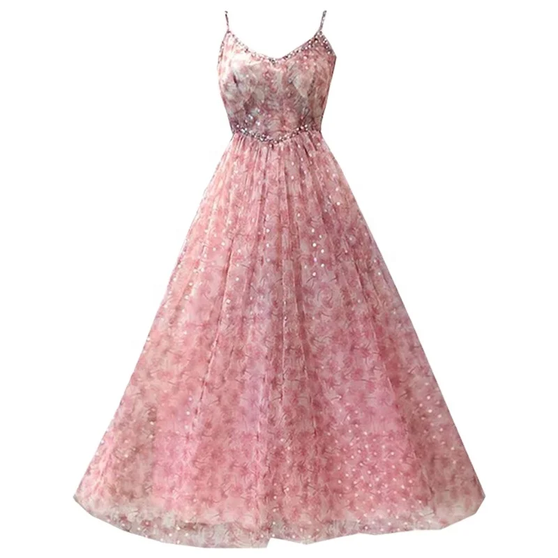 2022 Dress French Heavy Industry Rhinestone Beaded Sequins V-neck fairy dress High-end Floral Suspender Dress