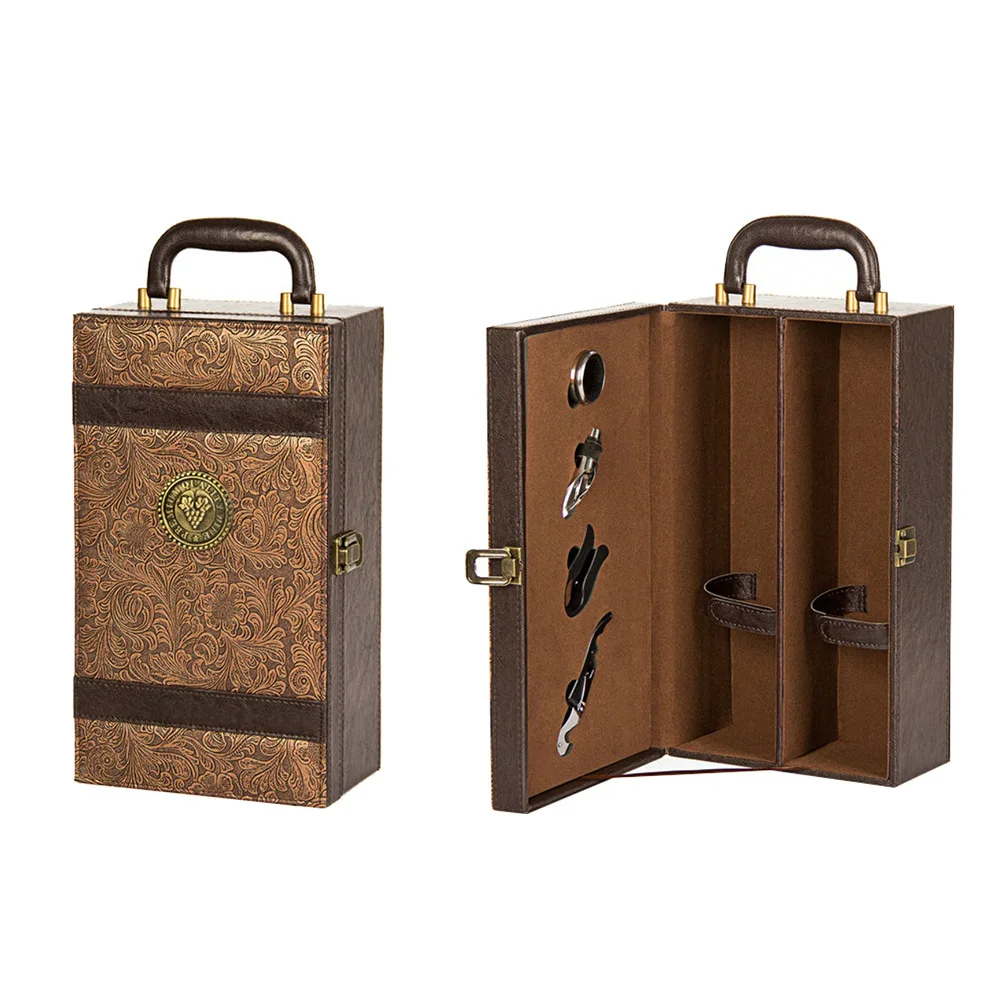 Оптовая продажа роскошная перерабатываемая 2 бутылки деревянная кожаная коробка для вина Подарочная