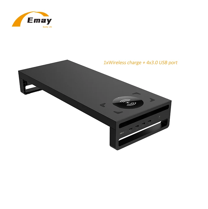 Multifunctional Aluminum Monitor Stand With USB 3.0  Hub port and Wireless Charger Computer Desk Organizer Mobile P