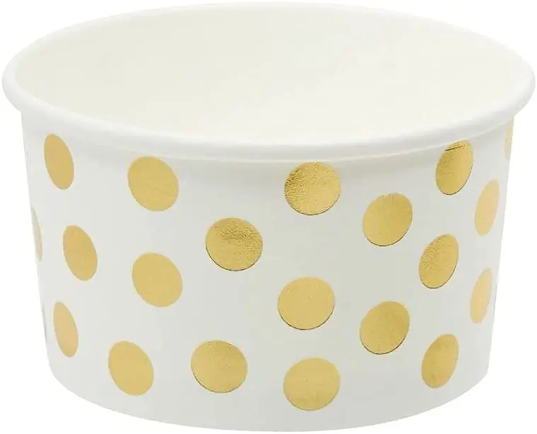 SP871 120-250-280ml 4-8-9-10-12oz Ounce Gold Foil Disposable Yellow Ice Cream Dessert Snack Paper Bowl