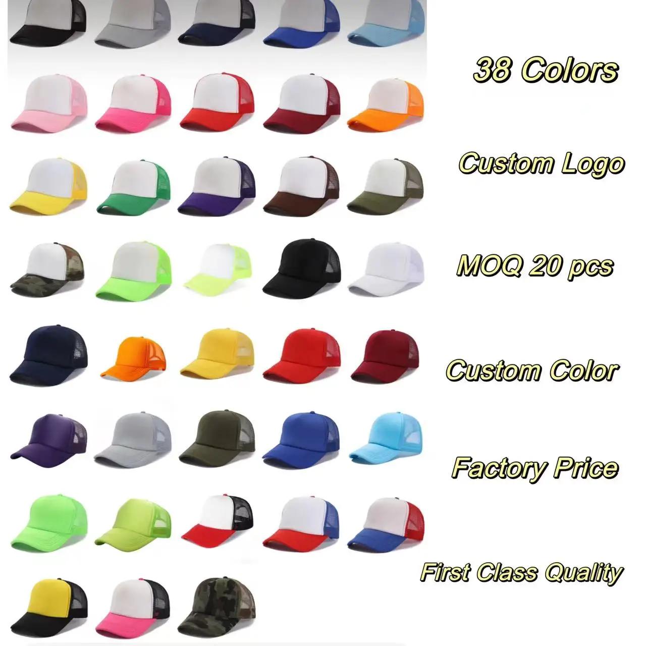 Custom Logo 5 Panel Baseball Snap Back Cap Blank Mesh Cap Trucker Hats Wholesale